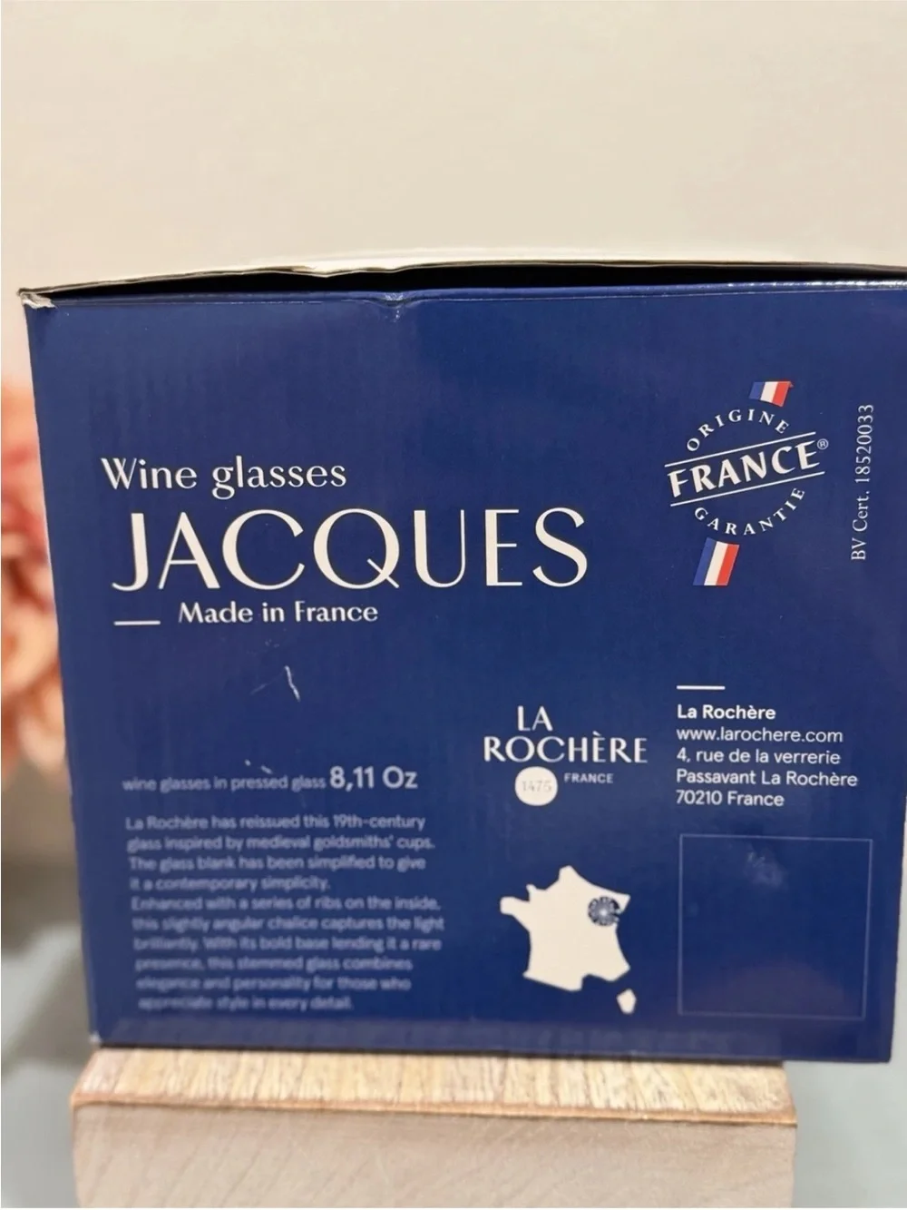 La Rochere JACQUES Wine Glasses Set 4 - French Pressed Glass 8.11 oz